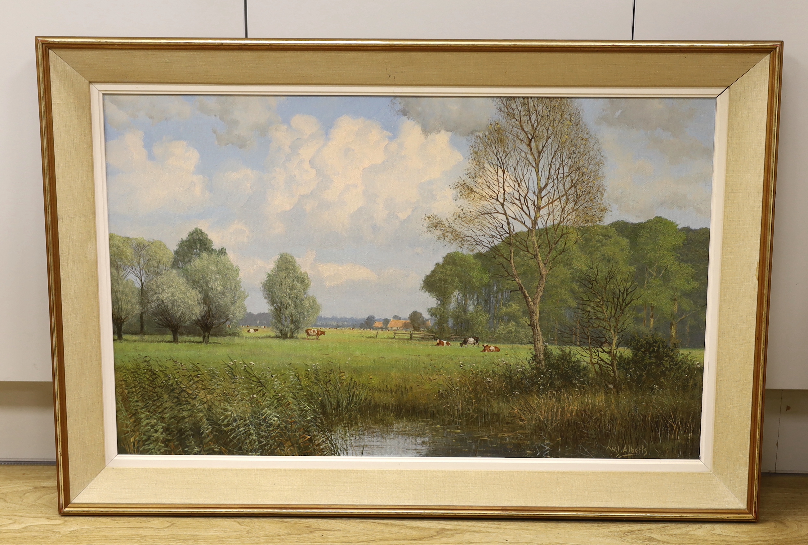 Willem Jacobus Alberts (Dutch, 1912-1990), oil on canvas, Rural landscape with cattle grazing, signed, 48 x 79cm